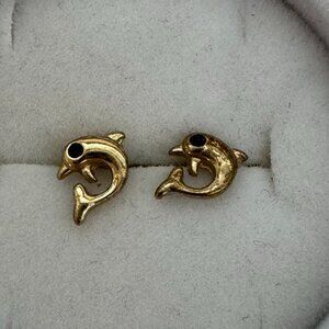 Vintage nautical stud earrings - Dolphins with crystals